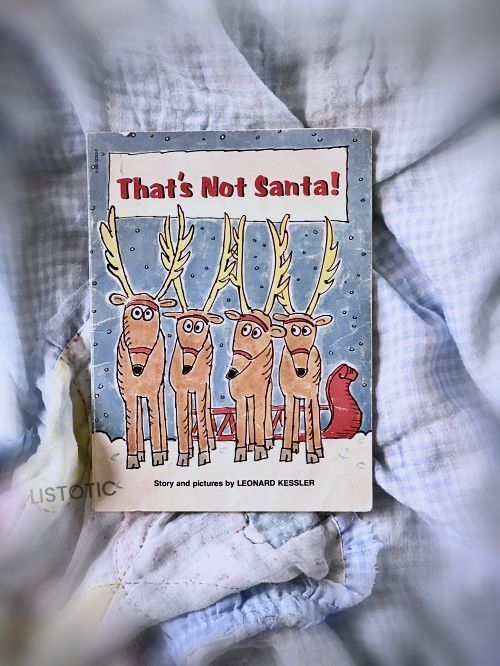 That's not Santa book on a blue blanket Funny Christmas stories read aloud book about Santa's outfits