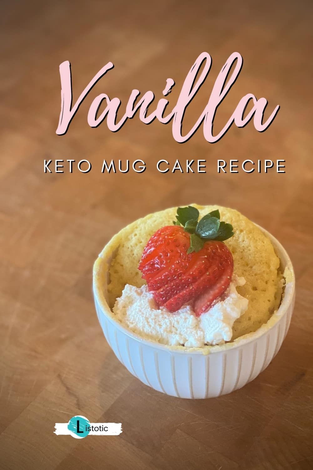 small dish with fresh vanilla cake strawberry and whipped topping