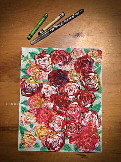 easy flower painting made by kids using celery stamps