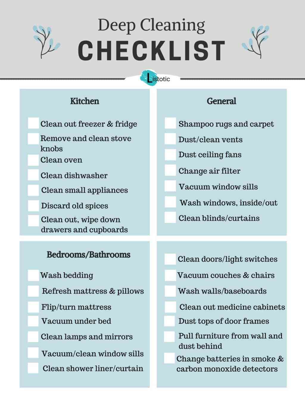 deep cleaning checklist free printable 