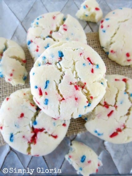 July 4th Sprinkle Cookies made with a cake mix