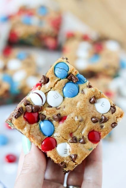 Red White and Blue Cookie M&M Bars 4th of July desserts