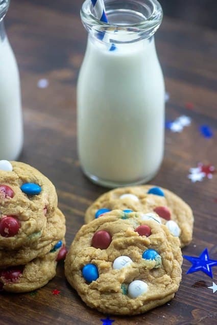 fourth of july cookies simple and chewy with a glass of milk