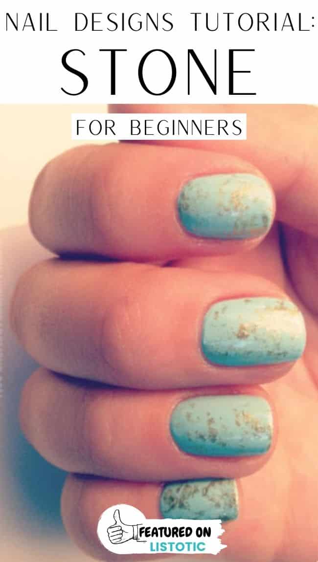 Turquoise and gold stone beginners nail art.