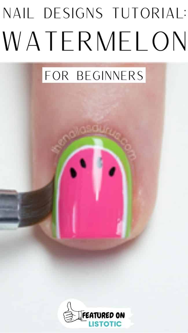 Watermelon polish on fingernails