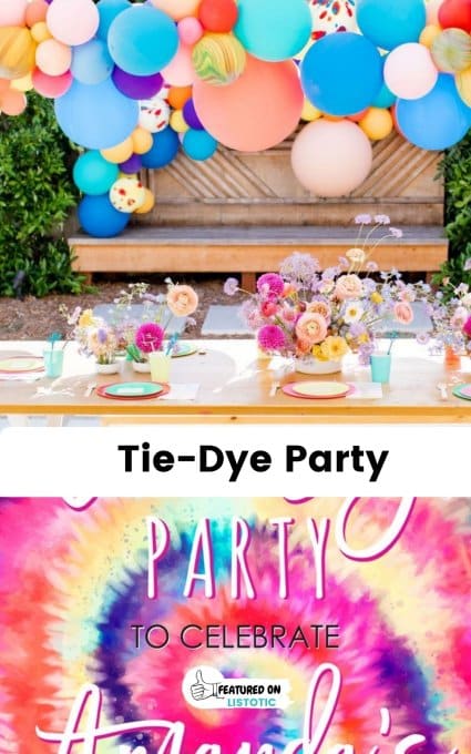 tie dye décor and tie dye invitation outside graduation party ideas