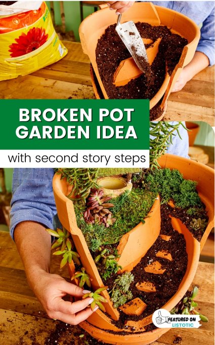 broken pot fairy garden ideas