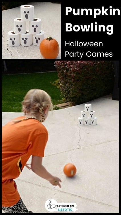 DIY pumpkin bowling game for kids.