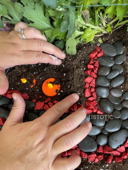 small tea lights in Halloween Fairy House garden