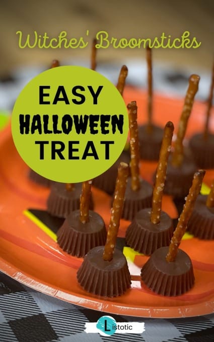 Witches Broom Pretzel No-Bake Halloween Treats ⋆ Listotic