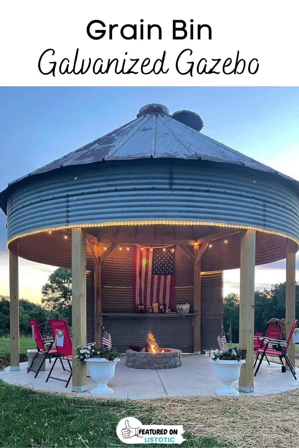 galvanized brain bin gazebo bar and patio with fire pit