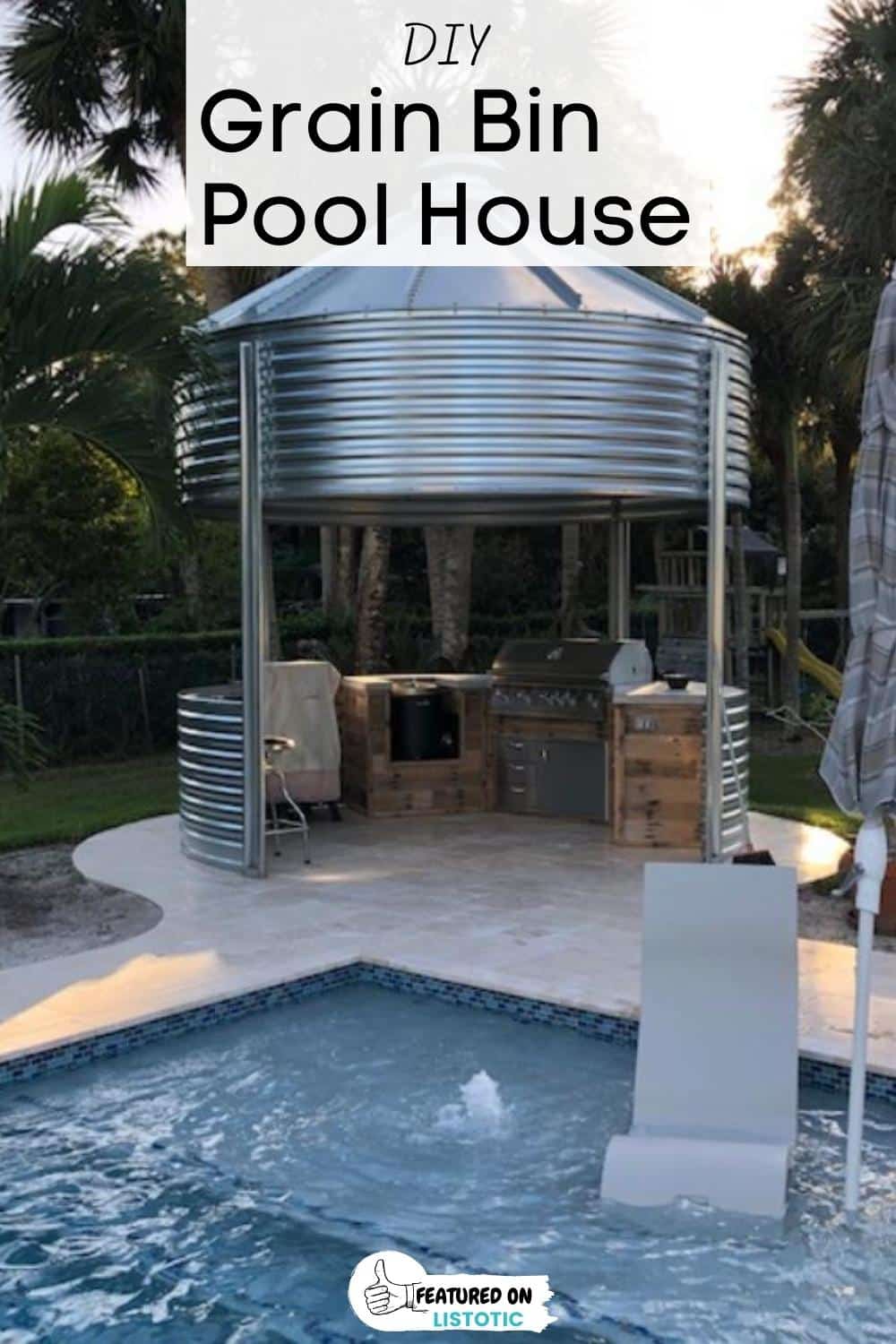 grain bin bar ideas plan with outdoor kitchen