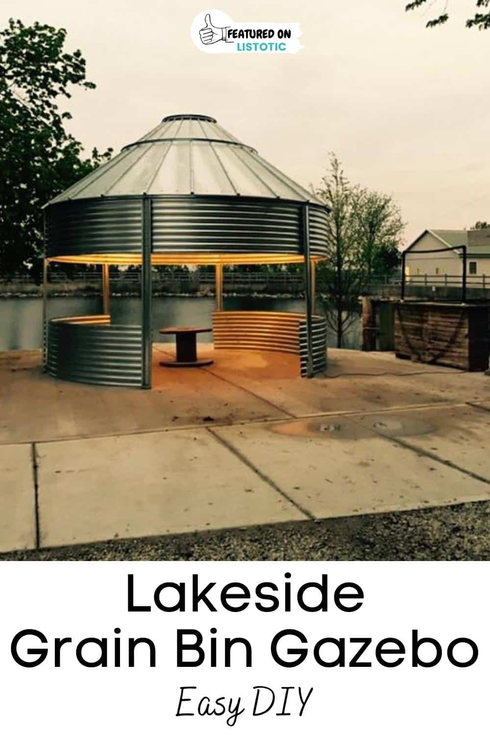 Outdoor lakeside grain bin bar gazebos