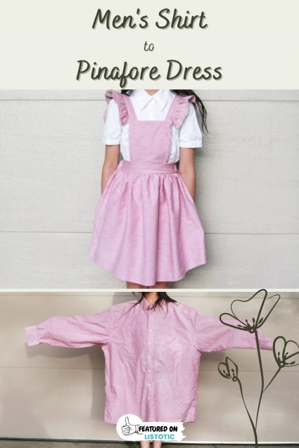 Men's shirt to pinafore dress.