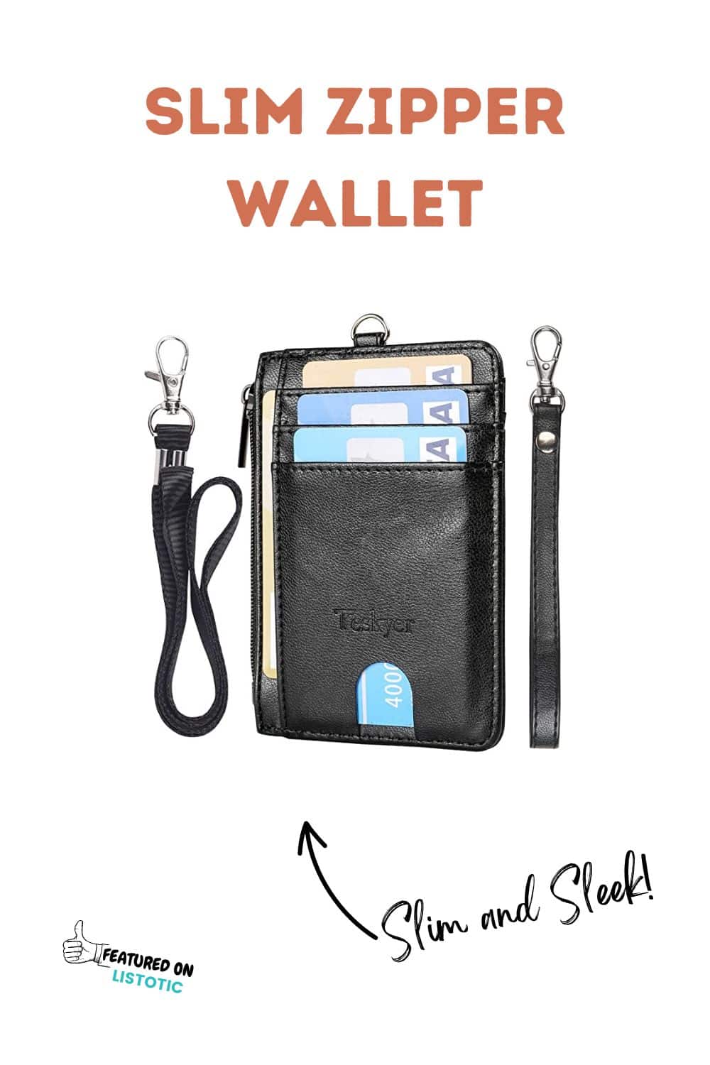 Black Slim Zipper wallet travel must have