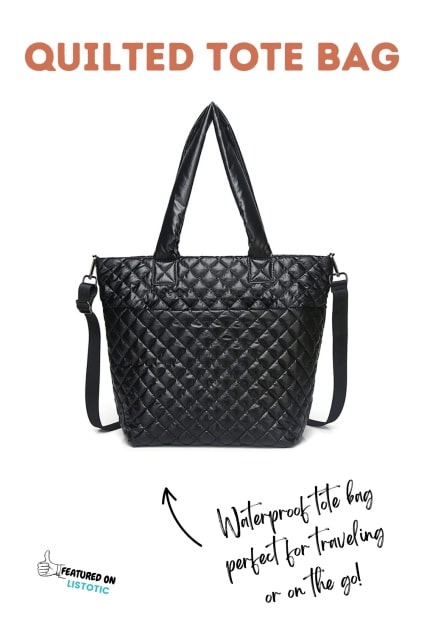 travel must haves black quilted bag