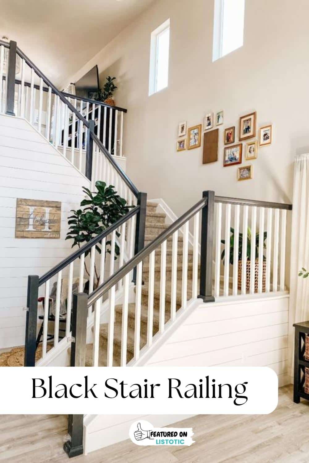 painted black staircase with white spindles