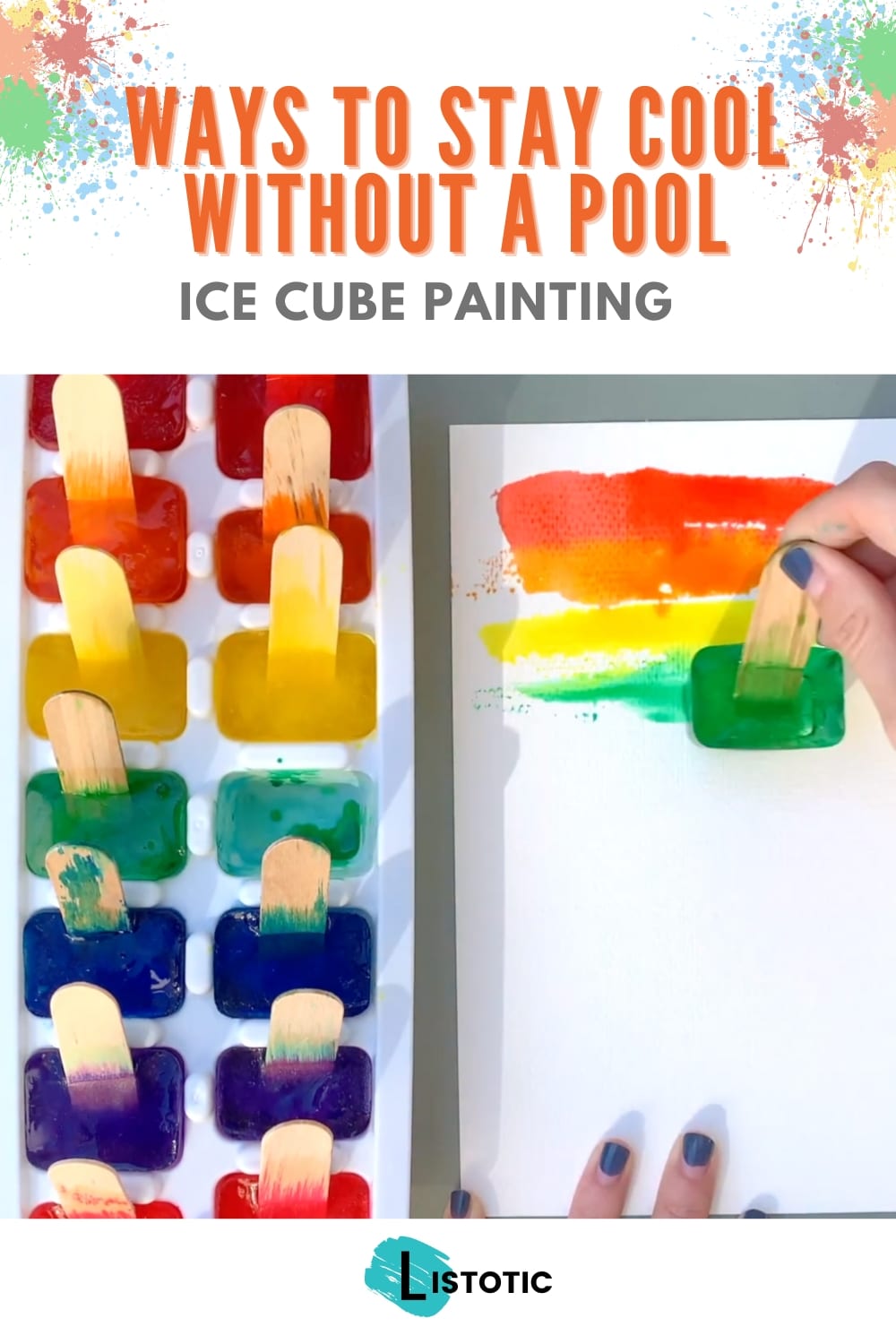 frozen colored ice cubes to create water art to stay cool in the summer