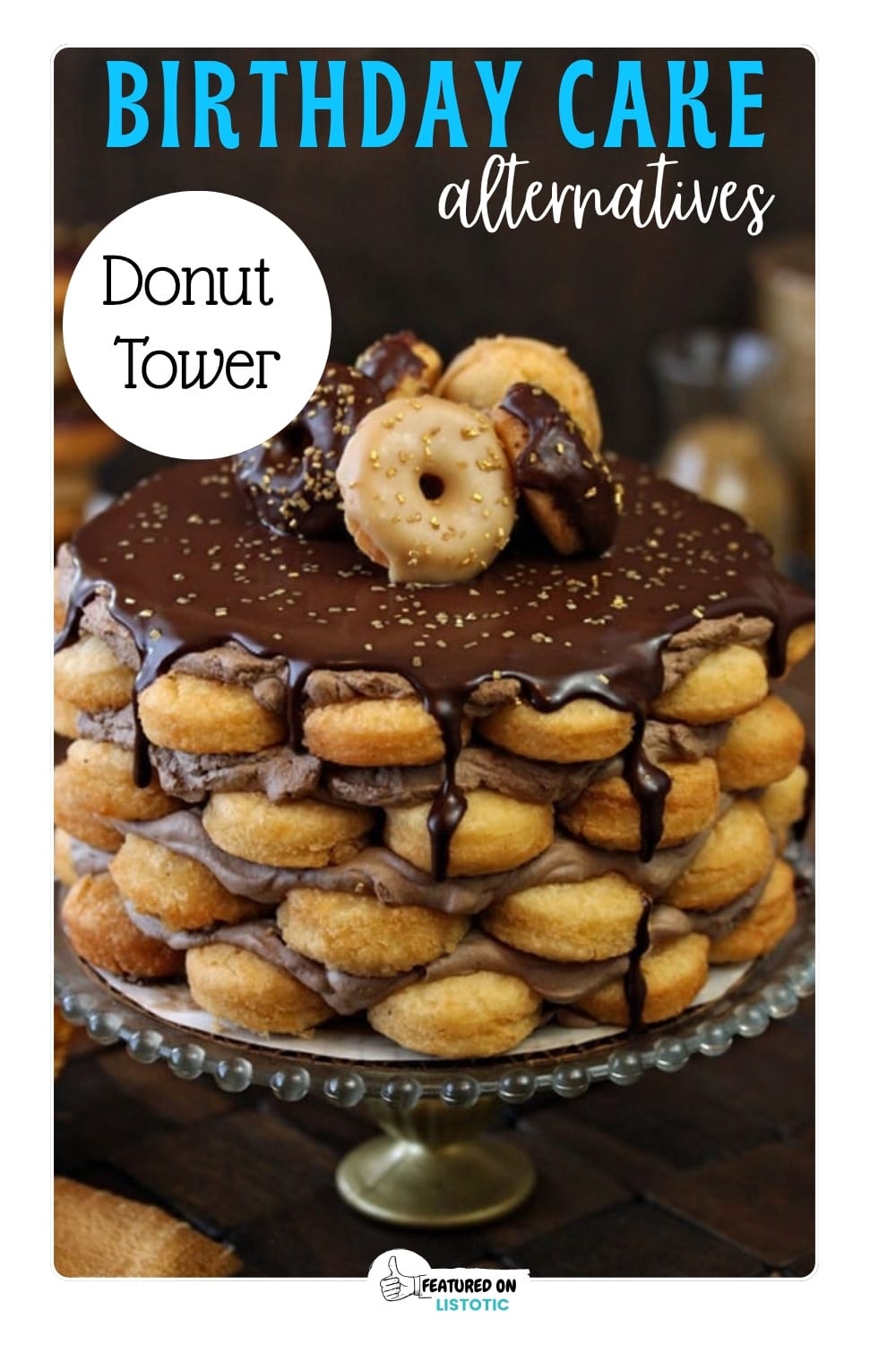 chocolate frosted glaze donut stacked birthday cake