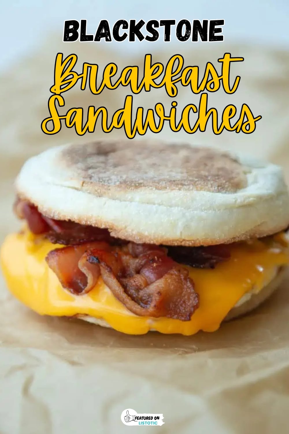 Breakfast Sandwich with Eggs, Bacon, and Cheese on English Muffin