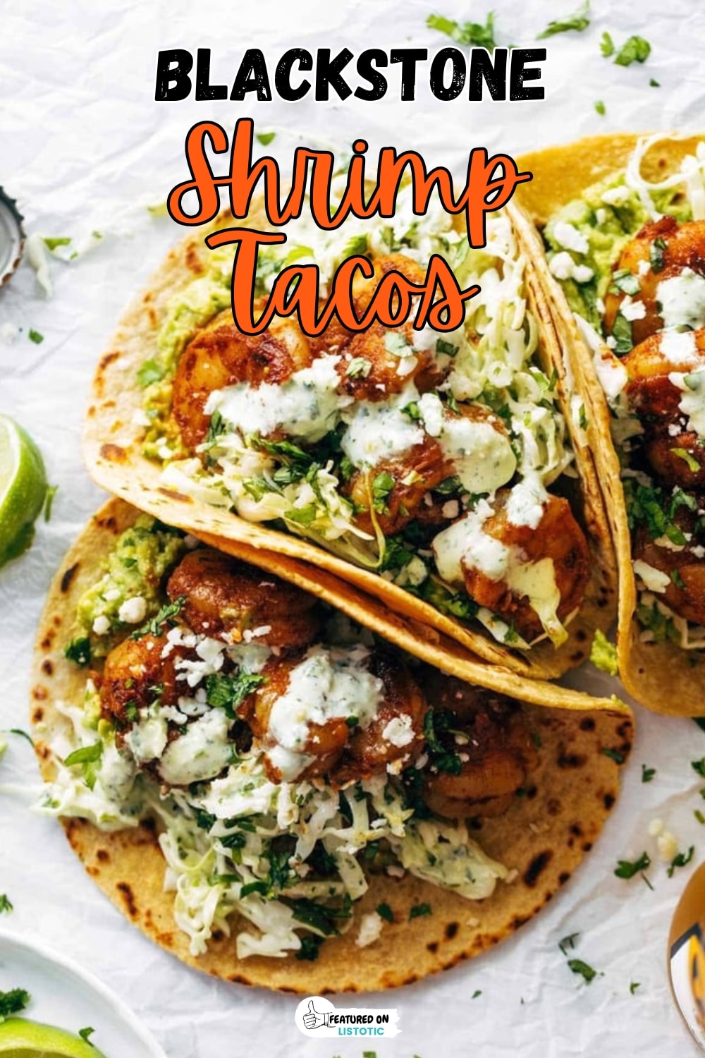 Spicy Griddled Shrimp Tacos with Avocado and Lime Crema