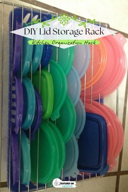 DIY lid storage rack.