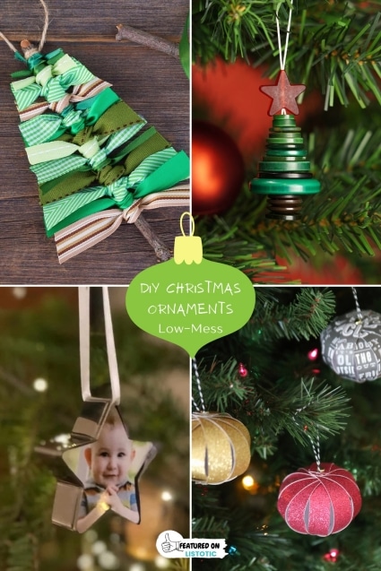 DIY no mess Christmas crafts and homemade ornaments for kids.