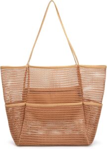 tan mesh beach bag