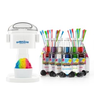 snow cone machine with flavoring, cups and straws